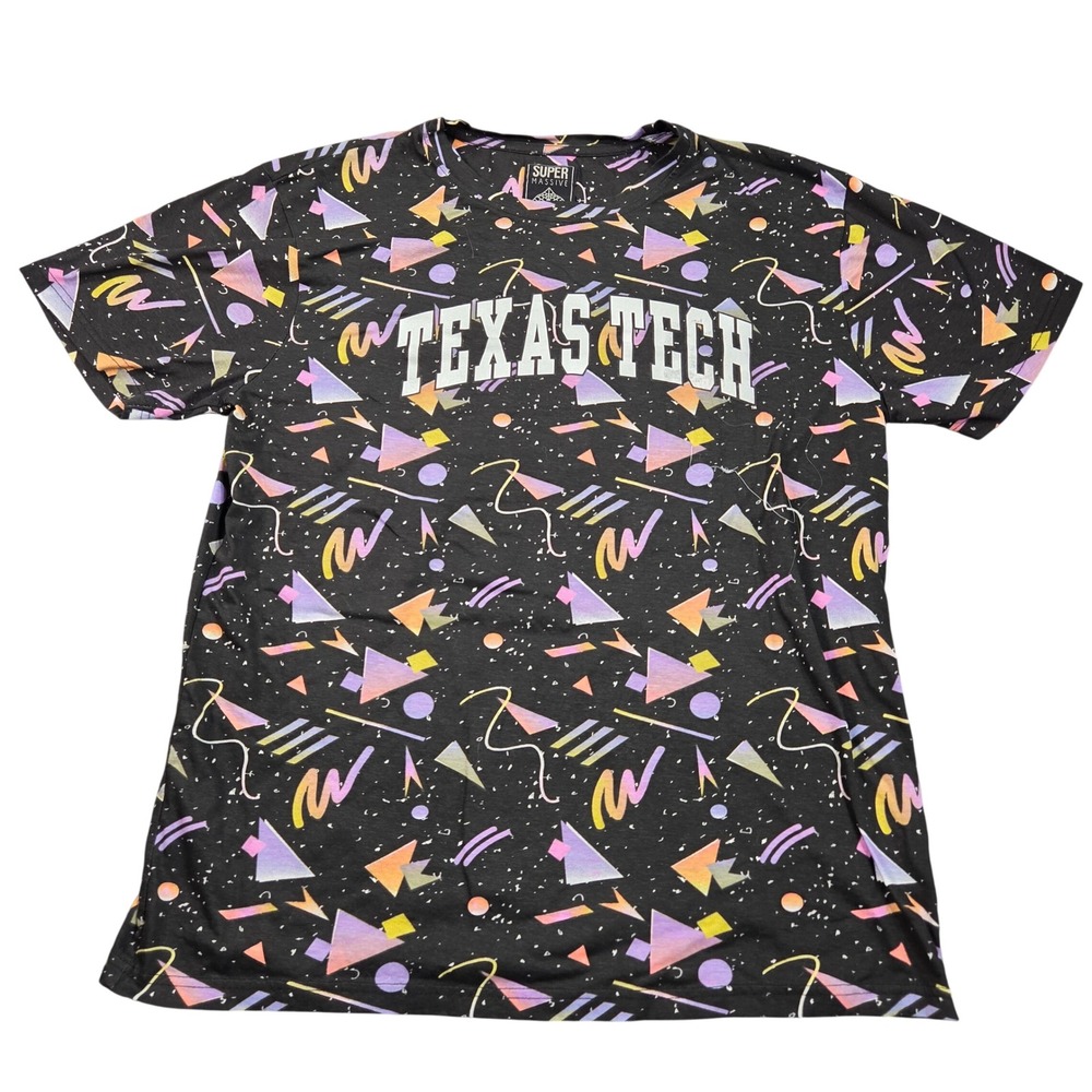 Super Massive Texas Tech T-Shirt Mens XL Black Geometric 80s Vaporwave Print Tee
